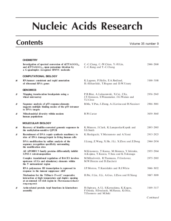 (PDF) Nucleic Acids Research H. Stærfeldt, Peter Hallin, and K