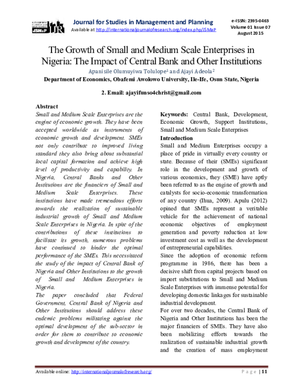 (PDF) The Growth of Small and Medium Scale Enterprises in Nigeria: The ...