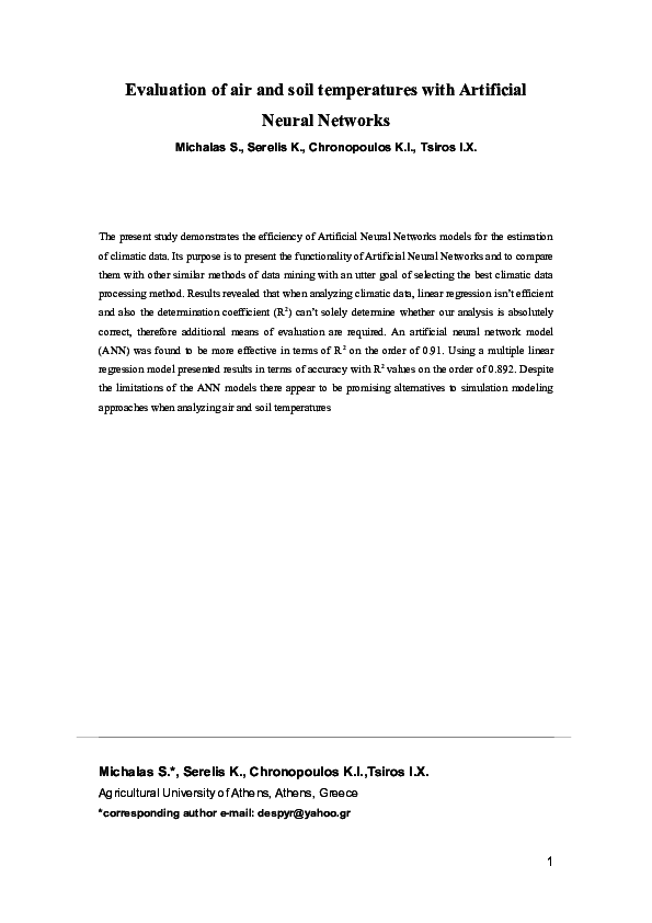 (DOC) Evaluation of air and soil temperatures with Artificial Neural ...