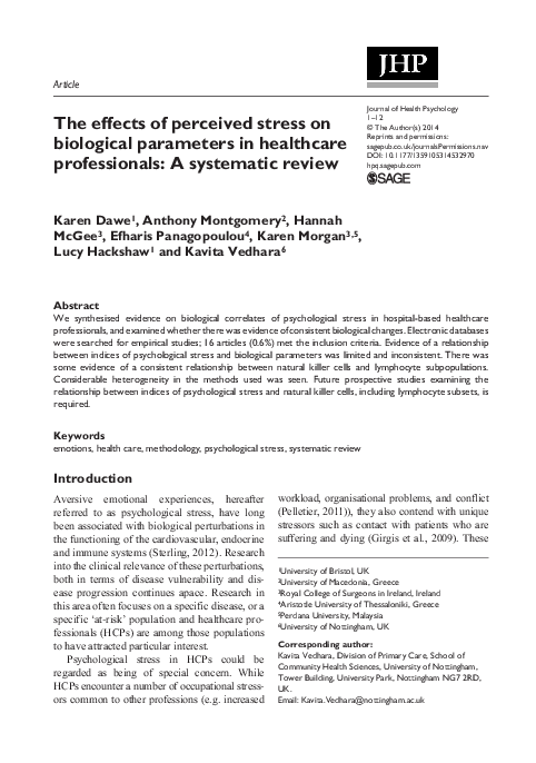(PDF) The effects of perceived stress on biological parameters in ...