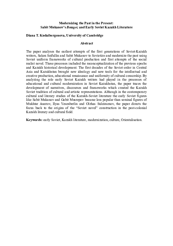 (DOC) Modernizing the Past in the Present Sabit Mukanov’s Botagoz and