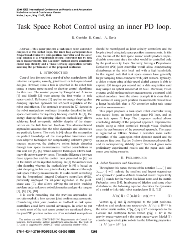 (PDF) Task space robot control using an inner pd loop
