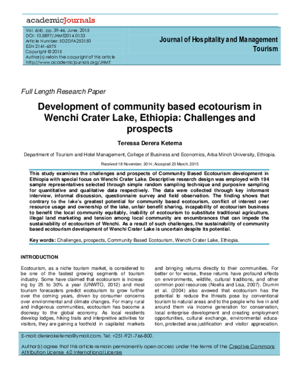 Ecotourism at the wenchi crater lake in ethiopia essay 02 image