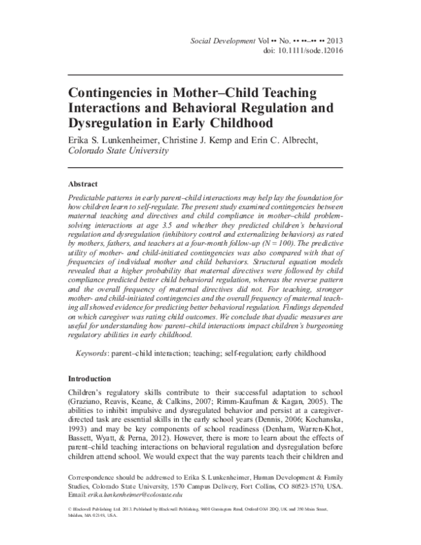 (PDF) Contingencies in Mother-Child Teaching Interactions and ...