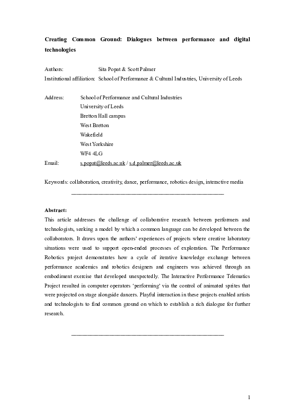 (DOC) Creating Common Ground: Dialogues Between Performance and Digital ...