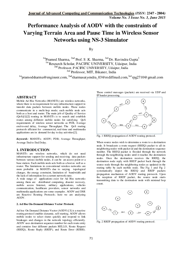 (PDF) Performance Analysis of AODV with the constraints of Varying ...