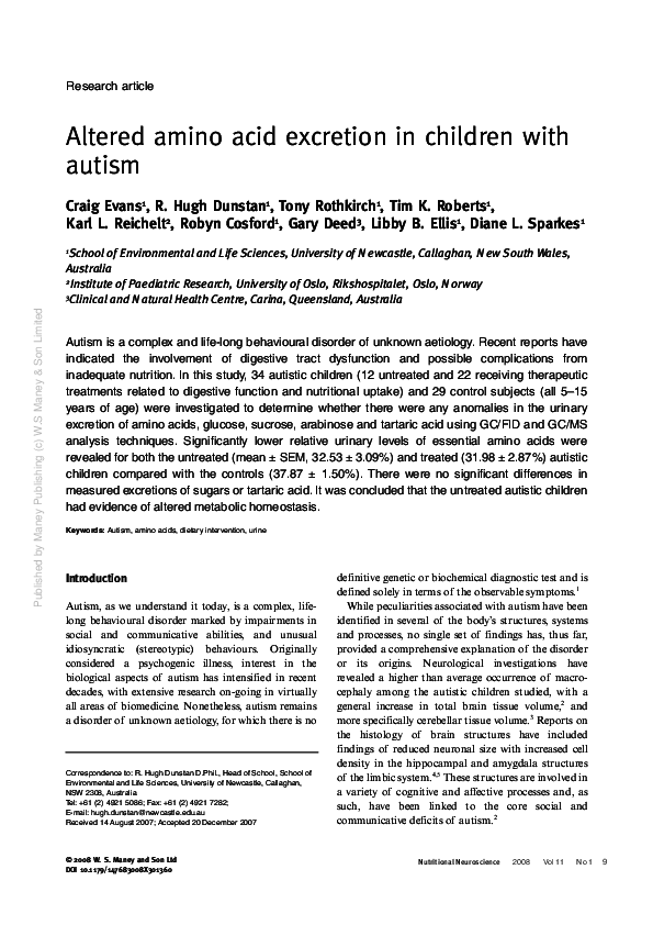(PDF) Altered amino acid excretion in children with autism