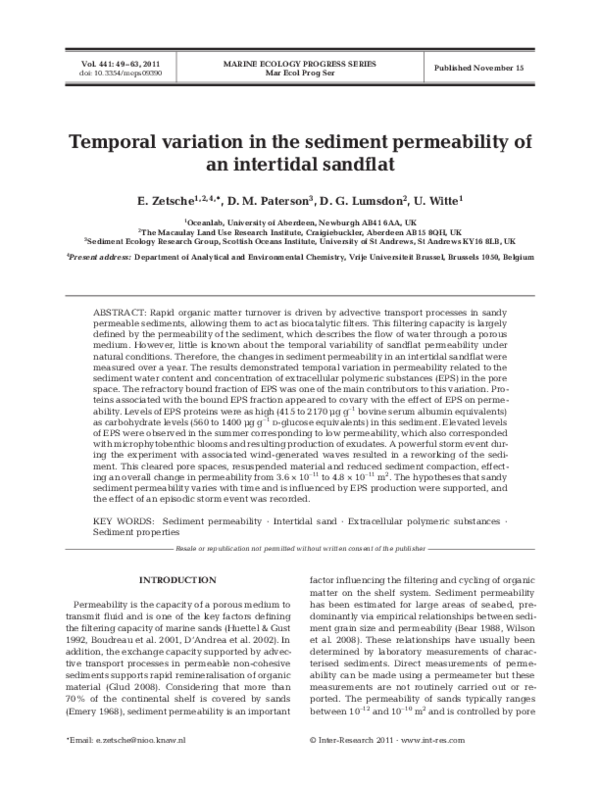 (PDF) Temporal variation in the sediment permeability of an intertidal ...