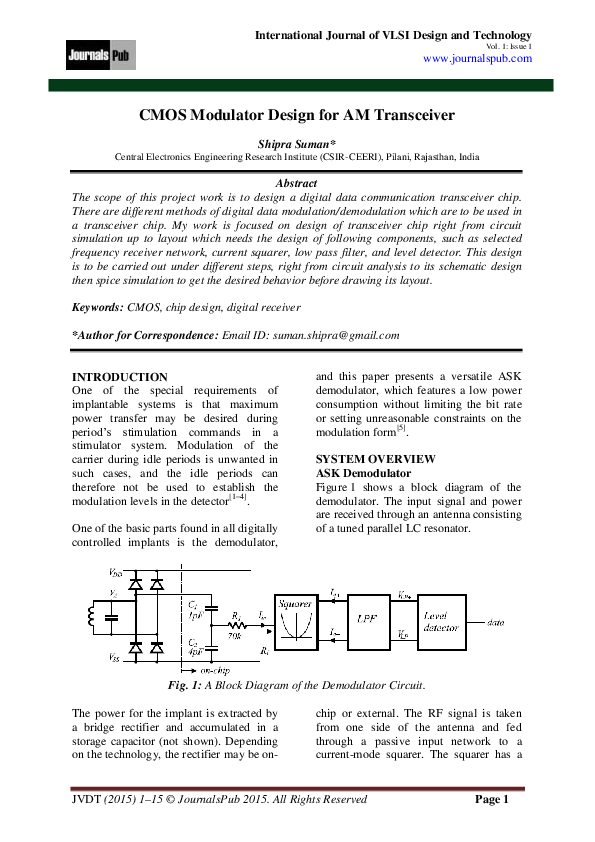 (PDF) CMOS Modulator Design for AM Transceiver Shipra Suman