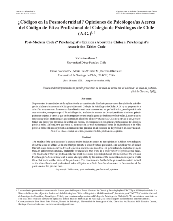 (PDF) PostModern Codes? Psychologist's Opinions About the Chilean