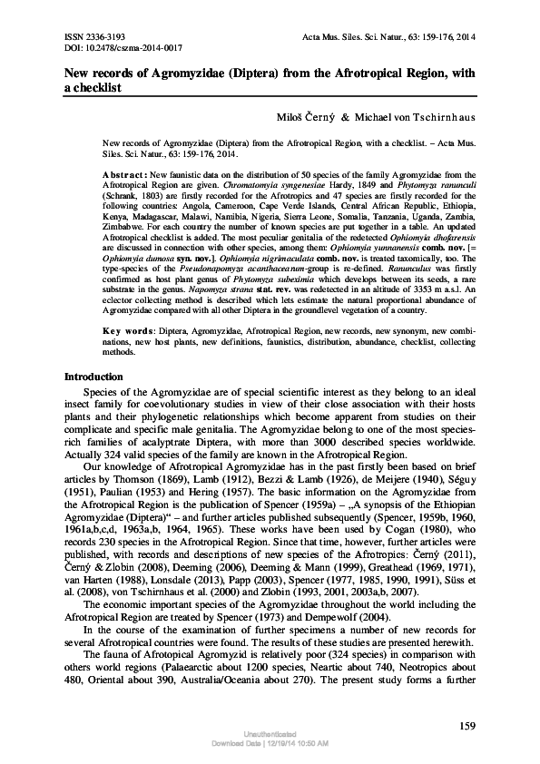New records of Agromyzidae (Diptera) from the Afrotropical Region, with