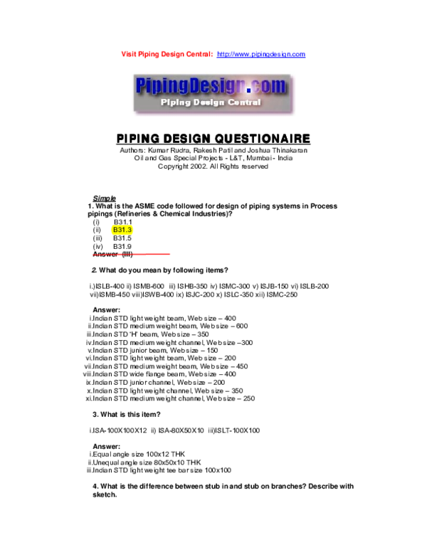 (PDF) Piping Design Questionary