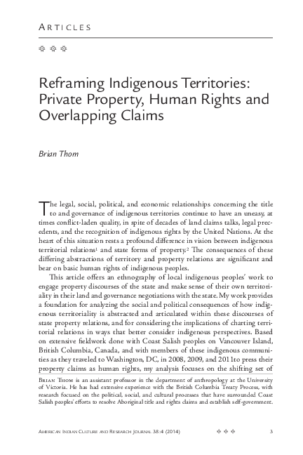 (PDF) Reframing Indigenous Territories: Private Property, Human Rights ...