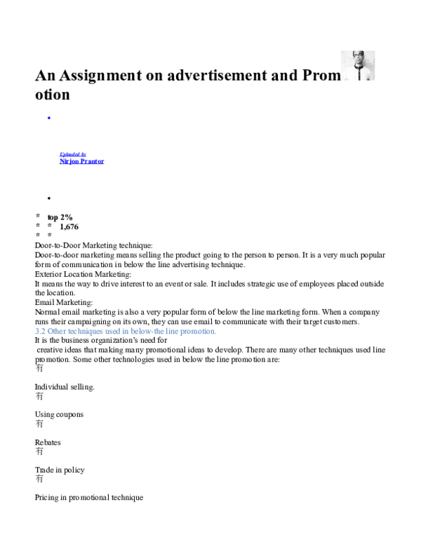(DOC) An Assignment on advertisement and Prom otion