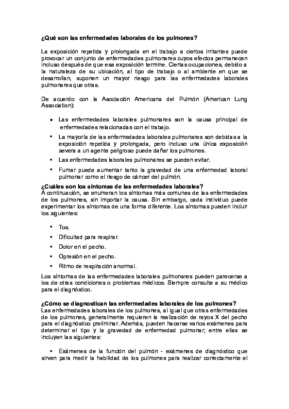 (DOC) Qué son las enfermedades laborales de los pulmones MiGuEl OrTiZ (DOC) Qué son las enfermedades laborales de los pulmones MiGuEl OrTiZ