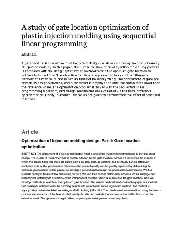 (DOC) A study of gate location optimization of plastic injection ...