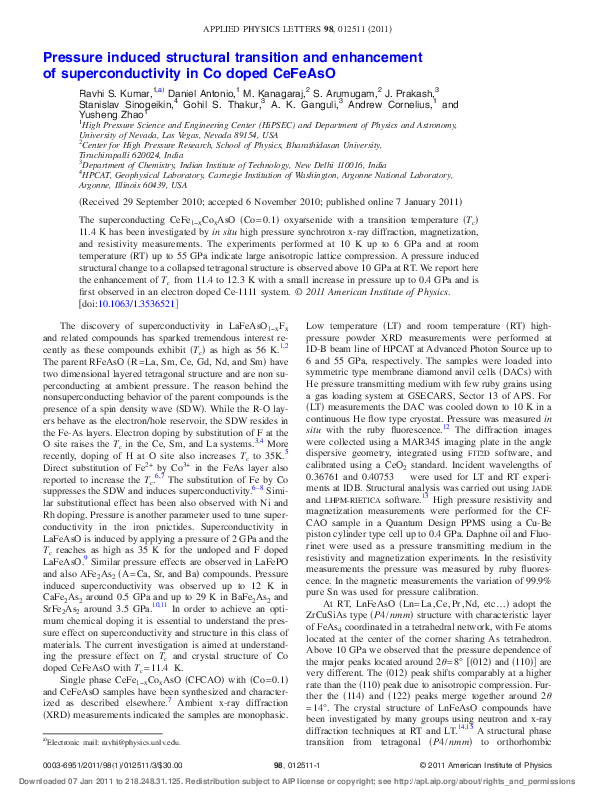 (PDF) Pressure induced structural transition and enhancement of ...