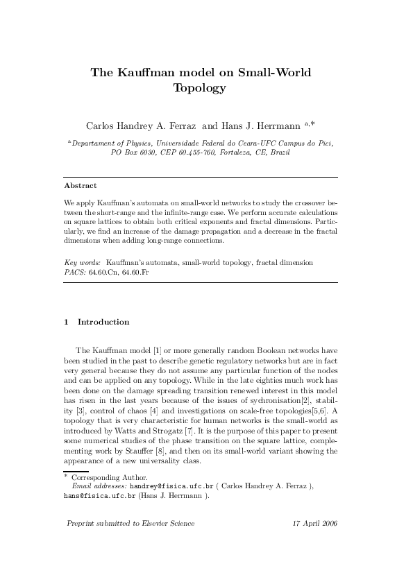 (PDF) The Kauffman model on Small-World Topology