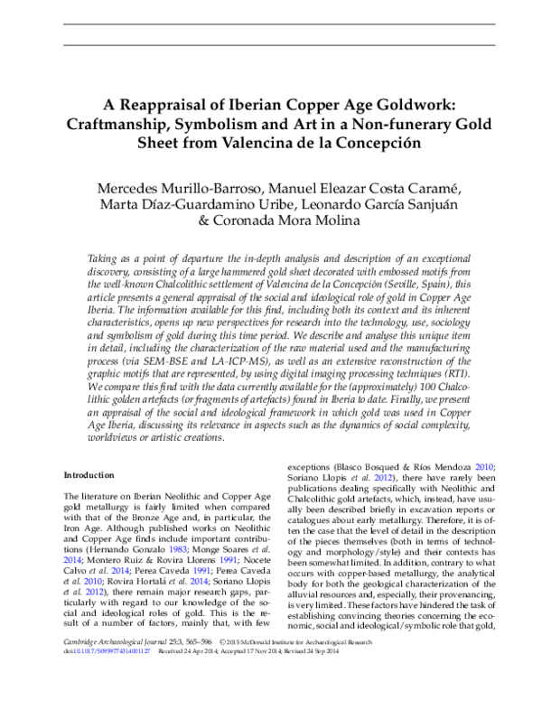 (PDF) A Reappraisal of Iberian Copper Age Goldwork Craftmanship