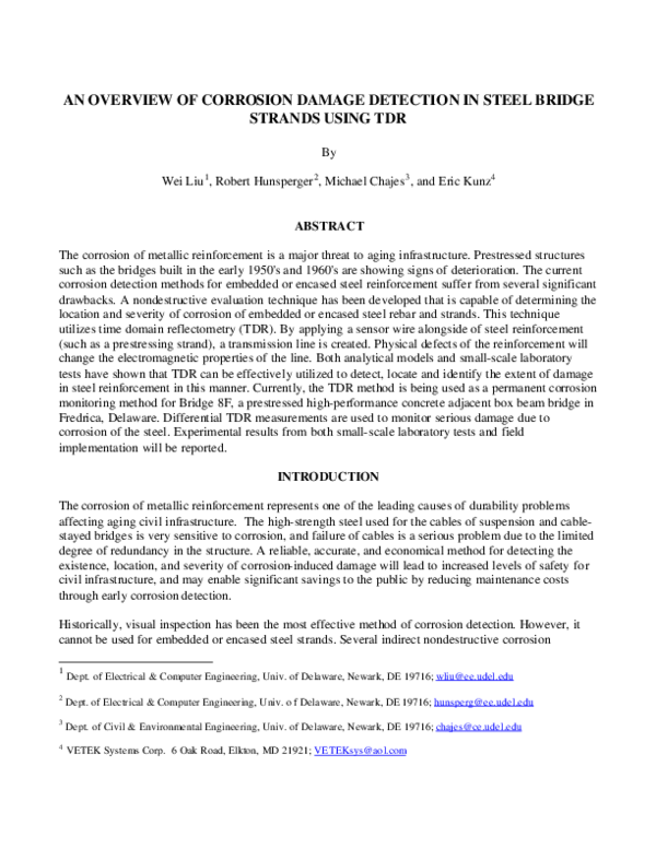 (PDF) AN OVERVIEW OF CORROSION DAMAGE DETECTION IN STEEL BRIDGE STRANDS ...