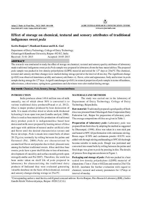 (PDF) Effect of storage on chemical, textural and sensory attributes of ...