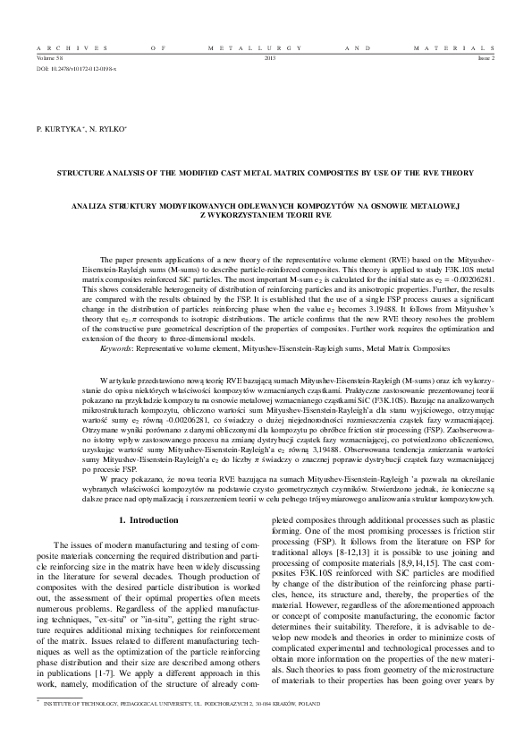 (PDF) STRUCTURE ANALYSIS OF THE MODIFIED CAST METAL MATRIX COMPOSITES
