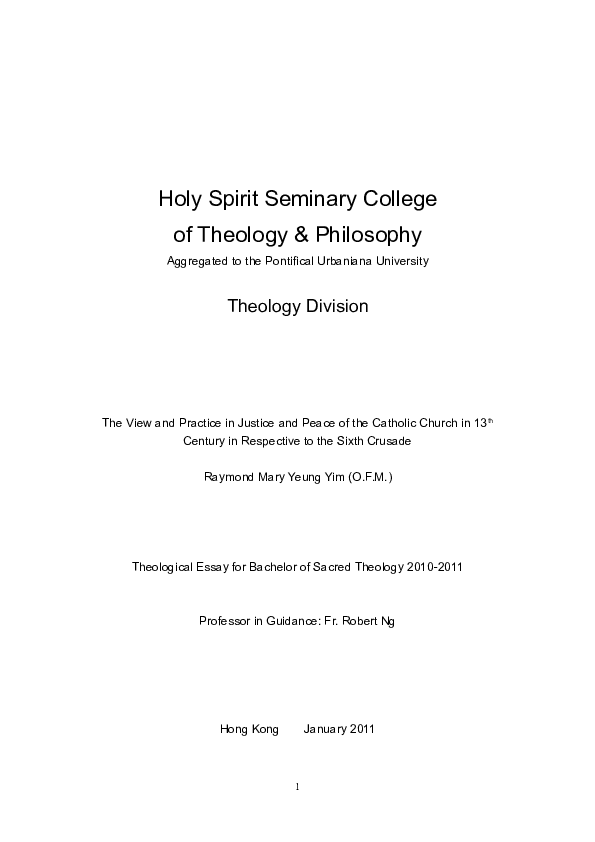 The View and Practice in Justice and Peace of the Catholic Church in 13th Century in Respective to the Sixth Crusade