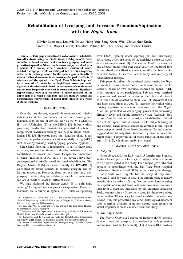 (PDF) Rehabilitation of grasping and forearm pronation/supination with ...