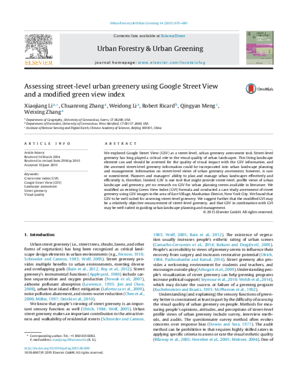 (PDF) Assessing street-level urban greenery using Google Street View ...