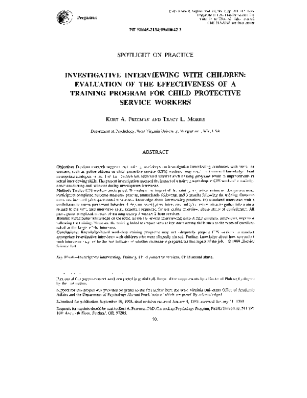 (PDF) Investigative interviewing with children evaluation of the
