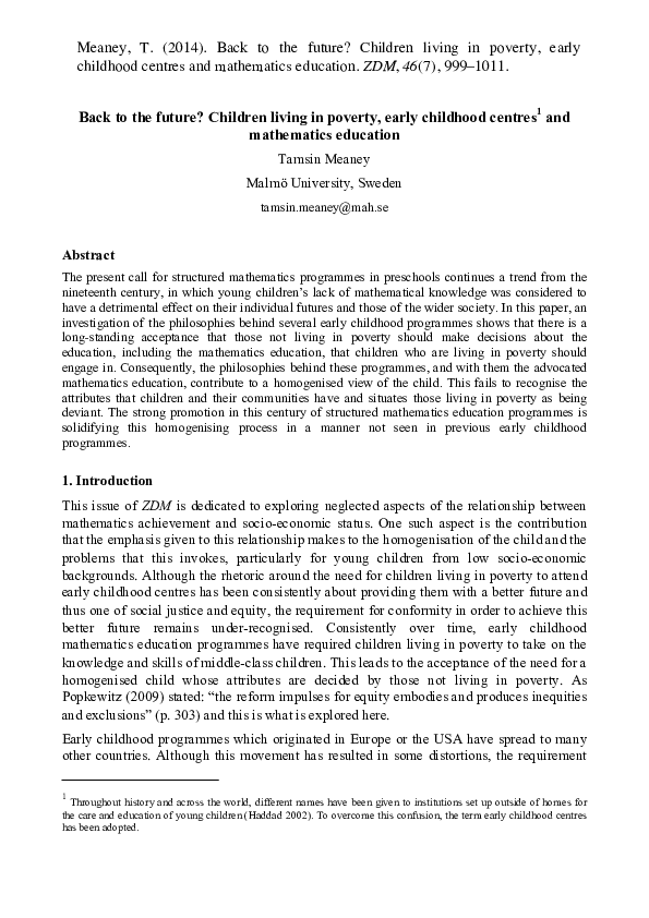 mathematics in early childhood education