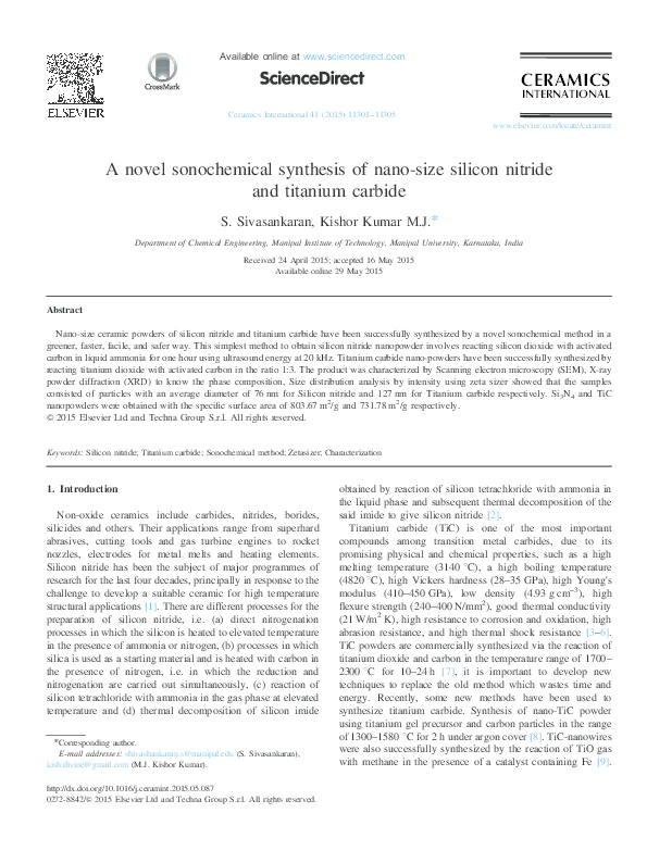 (PDF) A Novel sonochemical synthesis of silicon nitride and titanium ...