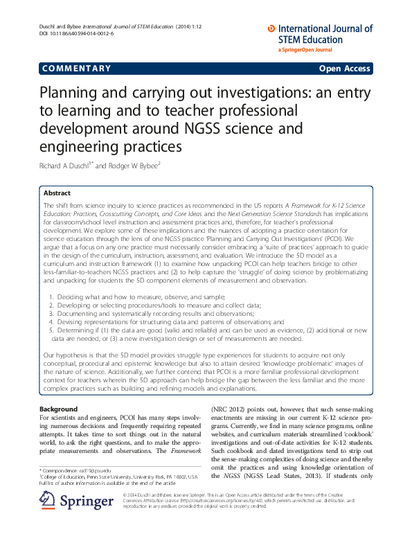(PDF) Planning and carrying out investigations an entry to learning
