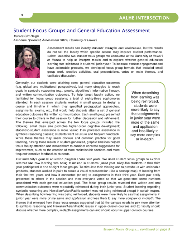 (PDF) Student Focus Groups as Part of General Education Assessment