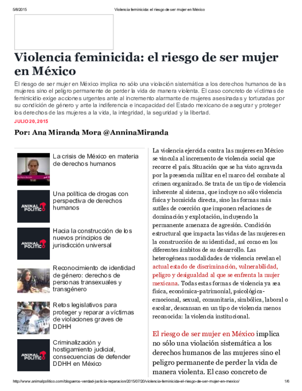 (PDF) Violencia feminicida el riesgo de ser mujer en México Ana Maria Miranda Mora Academia.edu (PDF) Violencia feminicida el riesgo de ser mujer en México Ana Maria Miranda Mora Academia.edu