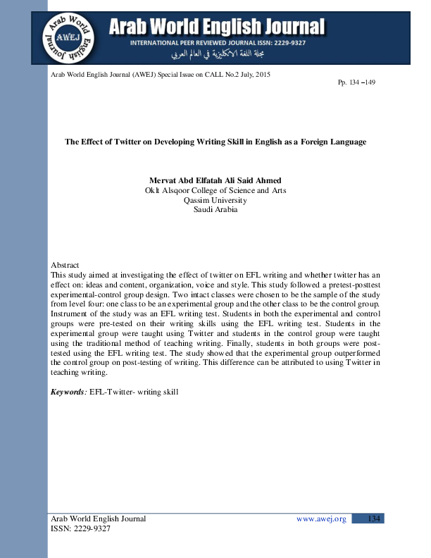 (PDF) The Effect of Twitter on Developing Writing Skill in English as a ...