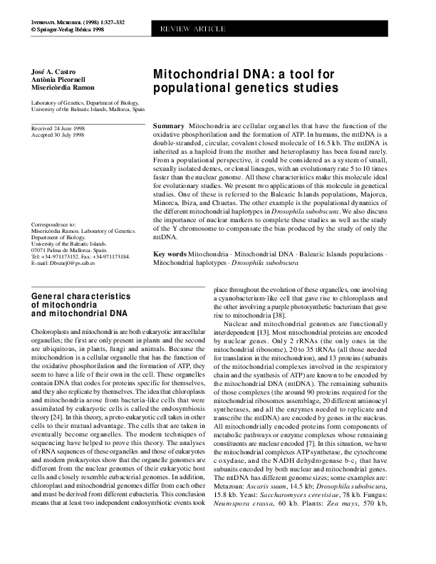 (PDF) General characteristics of mitochondria and mitochondrial DNA