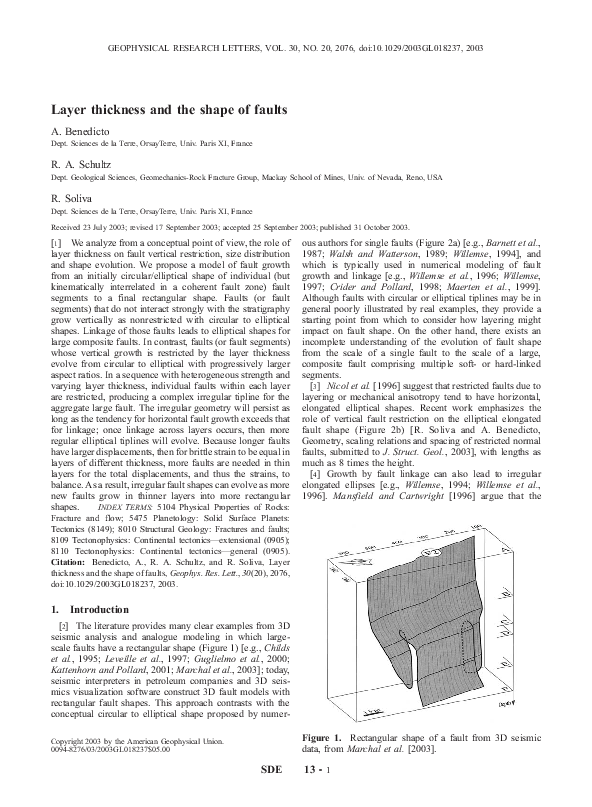 (PDF) Layer thickness and the shape of faults