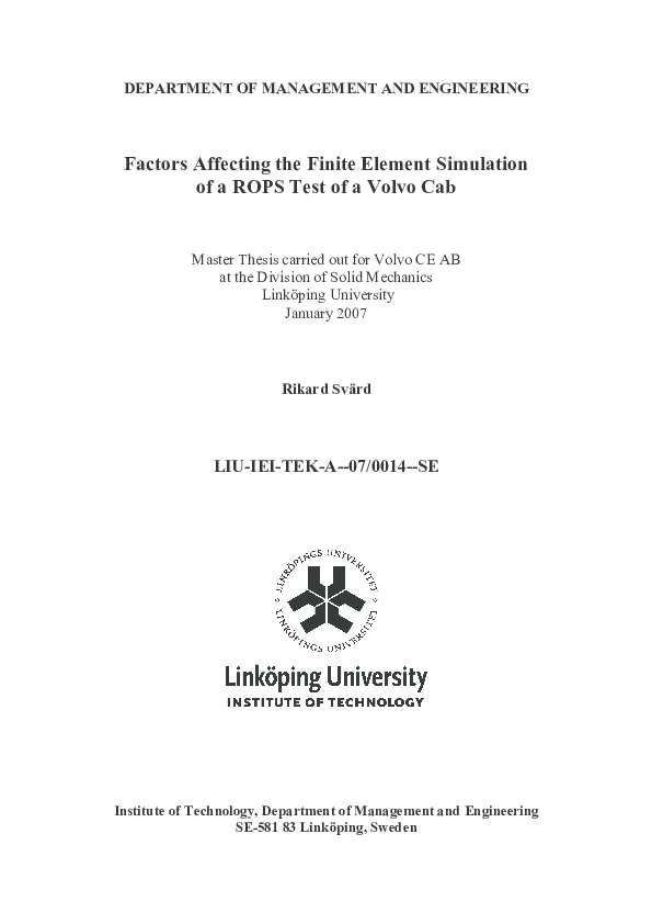 (PDF) Factors Affecting the Finite Element Simulation of a ROPS Test of ...