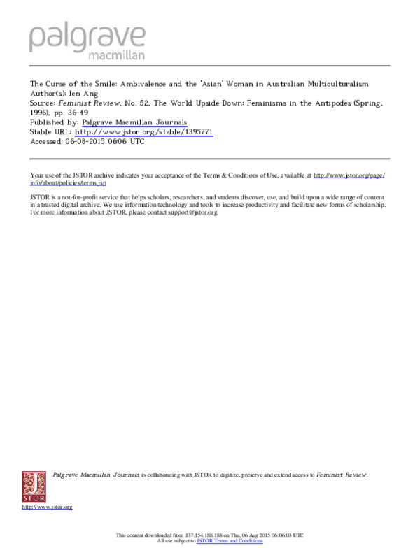 (PDF) The Curse of the Smile: Ambivalence and the 'Asian' Woman in ...