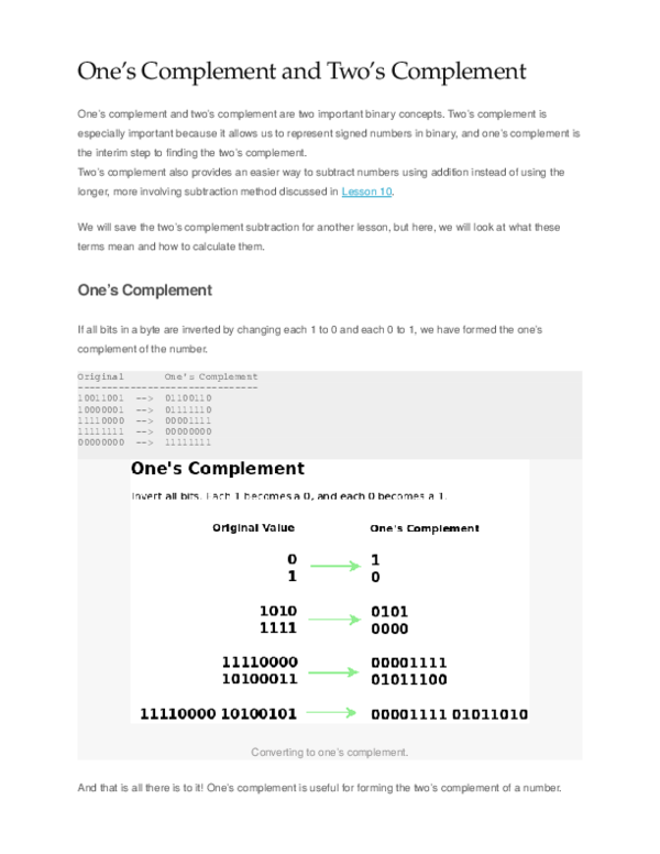 (DOC) One's Complement and Two's Complement