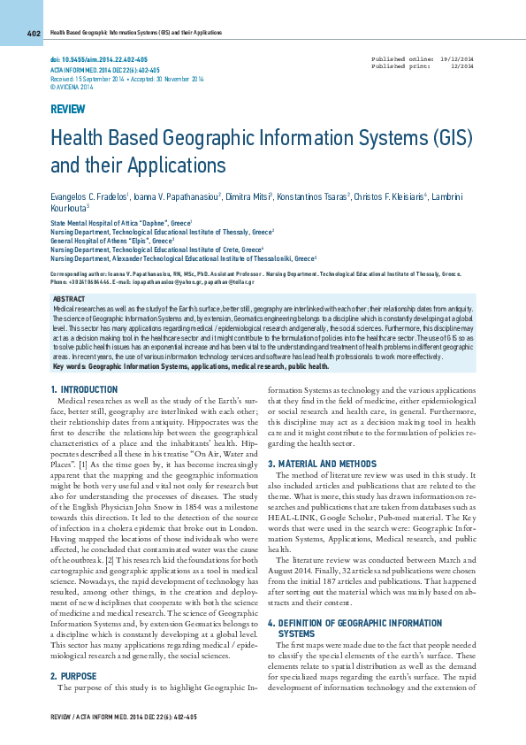 Health Based Geographic Information Systems Gis And Their Applications
