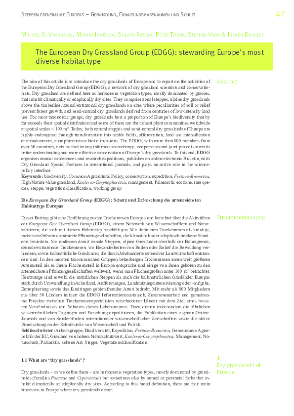 (PDF) The European Dry Grassland Group (EDGG): stewarding Europe’s most ...
