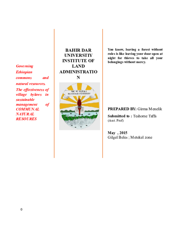 (DOC) The effectiveness of village bylaws in sustainable management of