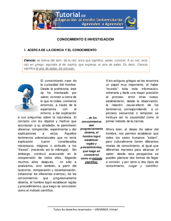 (PDF) CONOCIMIENTO E INVESTIGACIÓN 1. ACERCA DE LA CIENCIA Y EL ...