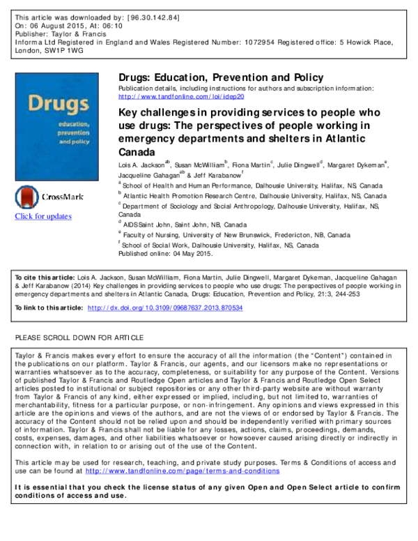 (PDF) Key challenges in providing services to people who use drugs: The ...