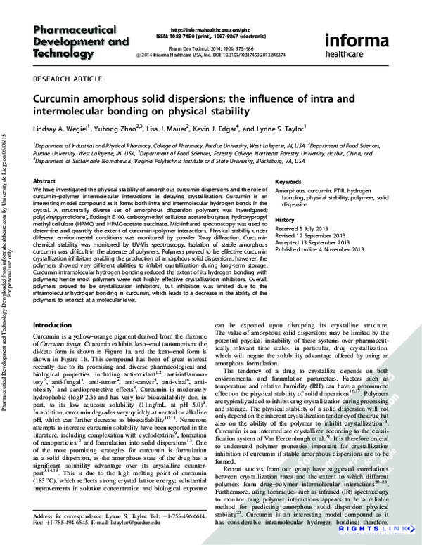 (PDF) Curcumin amorphous solid dispersions: the influence of intra and ...