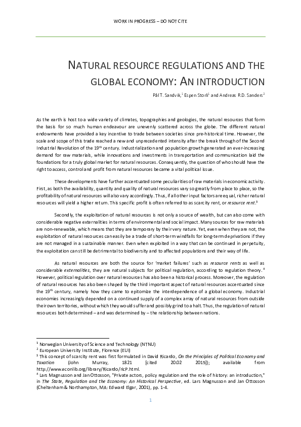 (PDF) Natural resource regulations and the global economy: An Introduction