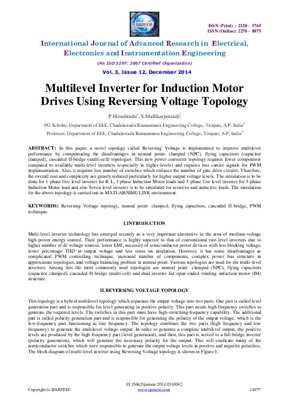 (PDF) Multilevel Inverter for Induction Motor Drives Using Reversing ...