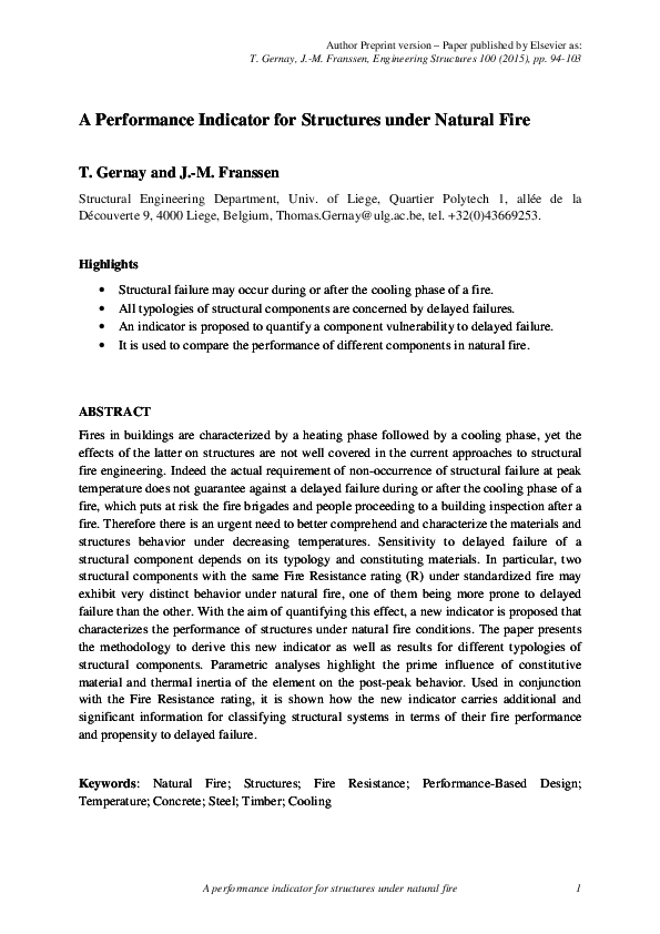 (PDF) A performance indicator for structures under natural fire